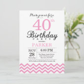 40歳の誕生日招待状 ピンクのシェブロン 招待状 (スタンド正面)