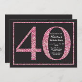40歳の誕生日招待状 ピンクグリッター 黒板 招待状 (正面/裏面)
