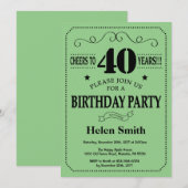 40歳の誕生日招待状 ブラックとグリーン 招待状 (正面/裏面)