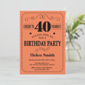 40歳の誕生日招待状 ブラックとコーラル 招待状 (スタンド正面)