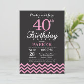 40歳の誕生日招待状 ブラックとピンクのシェブロン 招待状 (スタンド正面)