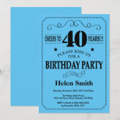 40歳の誕生日招待状 ブラックとブルー 招待状 (正面/裏面)