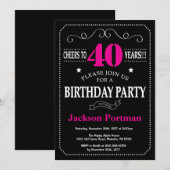 40歳の誕生日招待状 ホットピンク ブラック チョークボード 招待状 (正面/裏面)