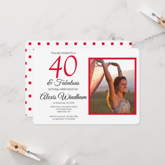 40歳の誕生日招待状（写真付き） 招待状 (正面/裏面インサイチュ)