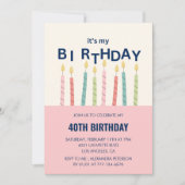 40歳の誕生日招待状 楽しい誕生日ケーキのろうそく 招待状 (正面)