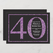 40歳の誕生日招待状 紫のグリッター 黒板 招待状 (正面/裏面)