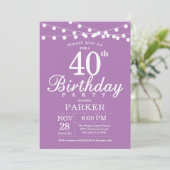 40歳の誕生日招待状 紫 ラベンダー 招待状 (スタンド正面)