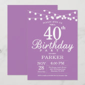 40歳の誕生日招待状 紫 ラベンダー 招待状 (正面/裏面)