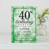 40歳の誕生日招待状 緑のグリッター 招待状 (スタンド正面)