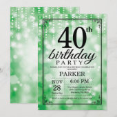 40歳の誕生日招待状 緑のグリッター 招待状 (正面/裏面)