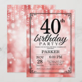 40歳の誕生日招待状 赤いグリッター 招待状 (正面/裏面)