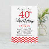 40歳の誕生日招待状 赤いシェブロン 招待状 (スタンド正面)