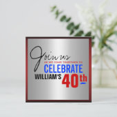 40歳の誕生日招待状-赤シルバーブルー 招待状 (スタンド正面)