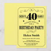 40歳の誕生日招待状（黒と黄） 招待状 (正面/裏面)