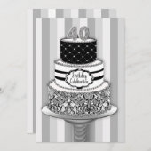 40歳の誕生日招待状、3段ケーキ 招待状 (正面/裏面)