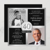 40歳の誕生日招待状 Then & Now 写真 招待状 (正面/裏面)