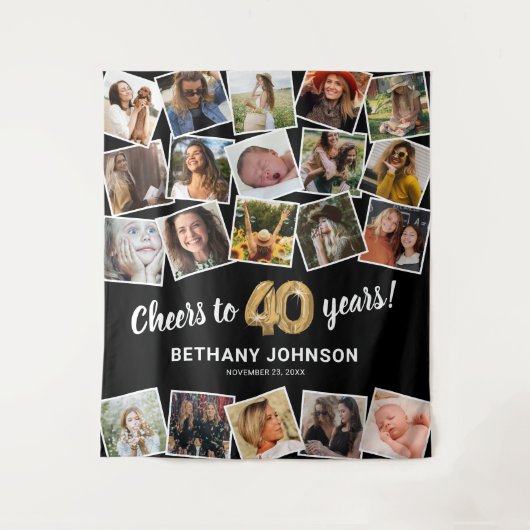 40歳の誕生日数々の写真の背景 タペストリー (正面)