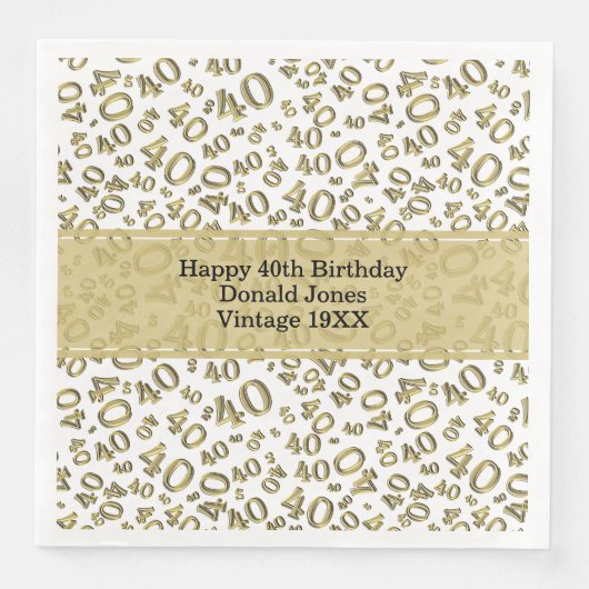 40歳の誕生日数字パターン ゴールド/ホワイト (正面)