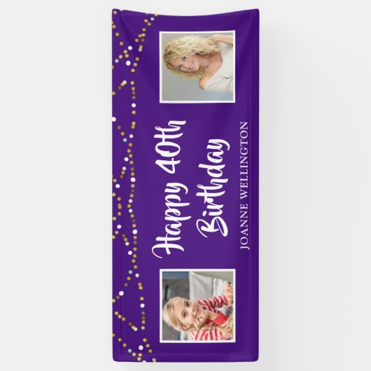 40歳の誕生日文字列ライトフォトパープル 横断幕 (縦)
