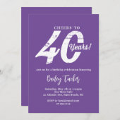 40歳の誕生日春パープル女性の誕生日パーティー 招待状 (正面/裏面)