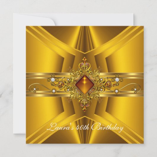 40歳の誕生日王室の黄エレガント金ゴールドジュエル2 招待状 (正面)