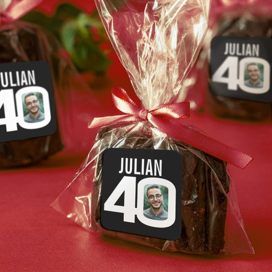 40歳の誕生日白黒カスタムの写真名お願い スクエアシール