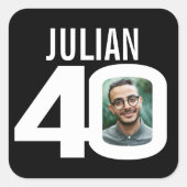 40歳の誕生日白黒カスタムの写真名お願い スクエアシール (正面)