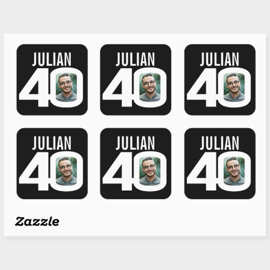 40歳の誕生日白黒カスタムの写真名お願い スクエアシール (シート)