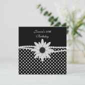40歳の誕生日白黒パールフラワースポット 招待状 (スタンド正面)