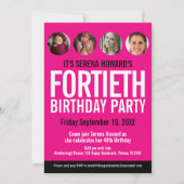 40歳の誕生日白黒ピンクの写真サークル 招待状 (正面)