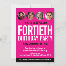 40歳の誕生日白黒ピンクの写真サークル 招待状