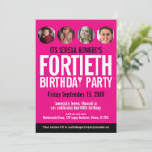 40歳の誕生日白黒ピンクの写真サークル 招待状 (スタンド正面)