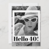 40歳の誕生日白黒フォトフレームモダンシック 招待状 (正面)