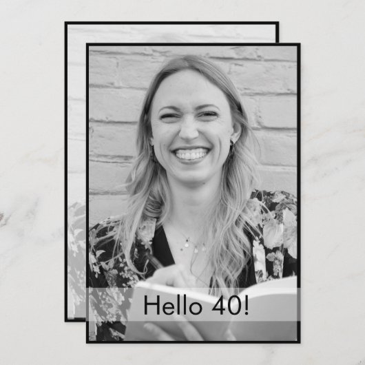 40歳の誕生日白黒モダン写真 招待状 (正面/裏面)