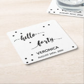 40歳の誕生日白黒hello40モノグラム スクエアペーパーコースター (アングル)