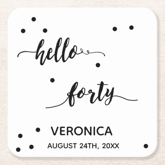 40歳の誕生日白黒hello40モノグラム スクエアペーパーコースター (正面)