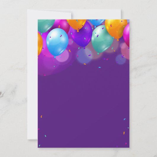 40歳の誕生日紫と金ゴールドカラフル風船 招待状 (裏面)