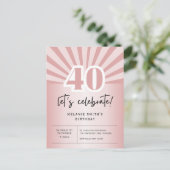40歳の誕生日記念のレトロなバラ金色の招待状はがき ポストカード (スタンド正面)