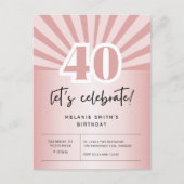 40歳の誕生日記念のレトロなバラ金色の招待状はがき ポストカード (正面)
