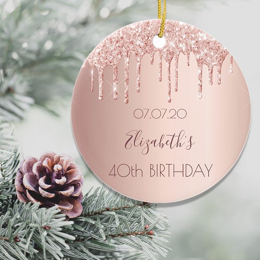 40歳の誕生日赤面バラ金ゴールドグリッタードライブ名 セラミックオーナメント