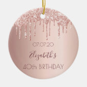 40歳の誕生日赤面バラ金ゴールドグリッタードライブ名 セラミックオーナメント (正面)