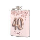 40歳の誕生日赤面バラ金ゴールドグリッタードライブ名 フラスク (左)