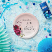 40歳の誕生日赤面ピンクローズ金ゴールドフローラ ペーパープレート (パーティー)