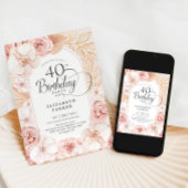 40歳の誕生日赤面ピンク金ゴールドフローラ 招待状