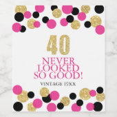 40歳の誕生日金ゴールドきらめくグリッターピンク紙吹雪 ワインラベル (シングルラベル)