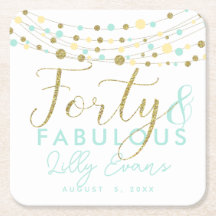 40歳の誕生日金ゴールドとティール（緑がかった色）コースターカスタマイズ