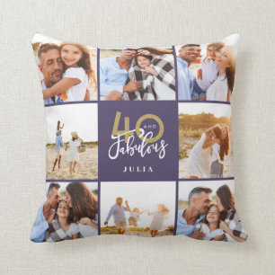 40歳の誕生日金ゴールドの紫の写真のコラージュ  クッション