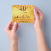 40歳の誕生日金ゴールドグリッター予算が日付を保存 チラシ (手)