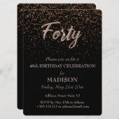 40歳の誕生日金ゴールドグリッター 招待状 (正面/裏面)