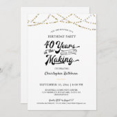40歳の誕生日金ゴールドストリングライト 招待状 (正面/裏面)